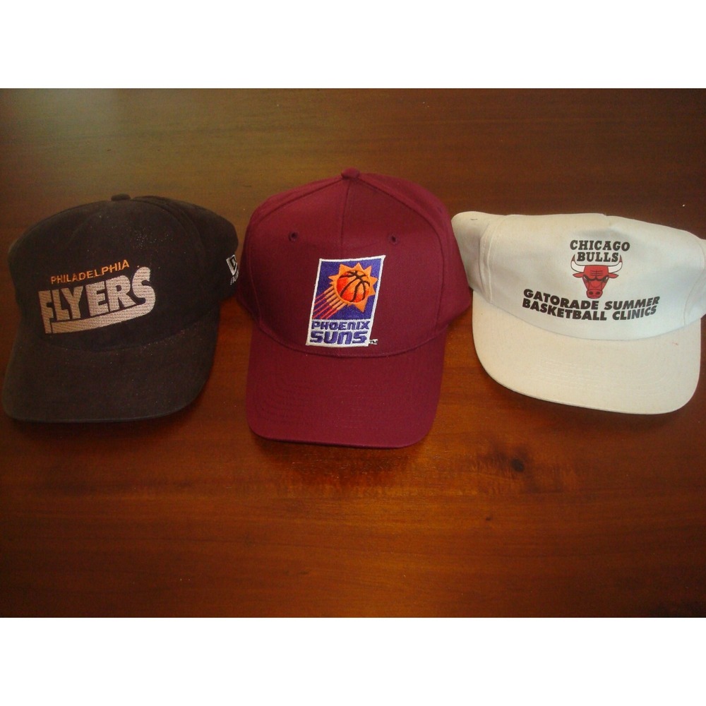 3PCT LOT SUNS CHICAGO BULLS FLYERS 90S SNAPBACK GOLF HAT CAP VINTAGE EE3
